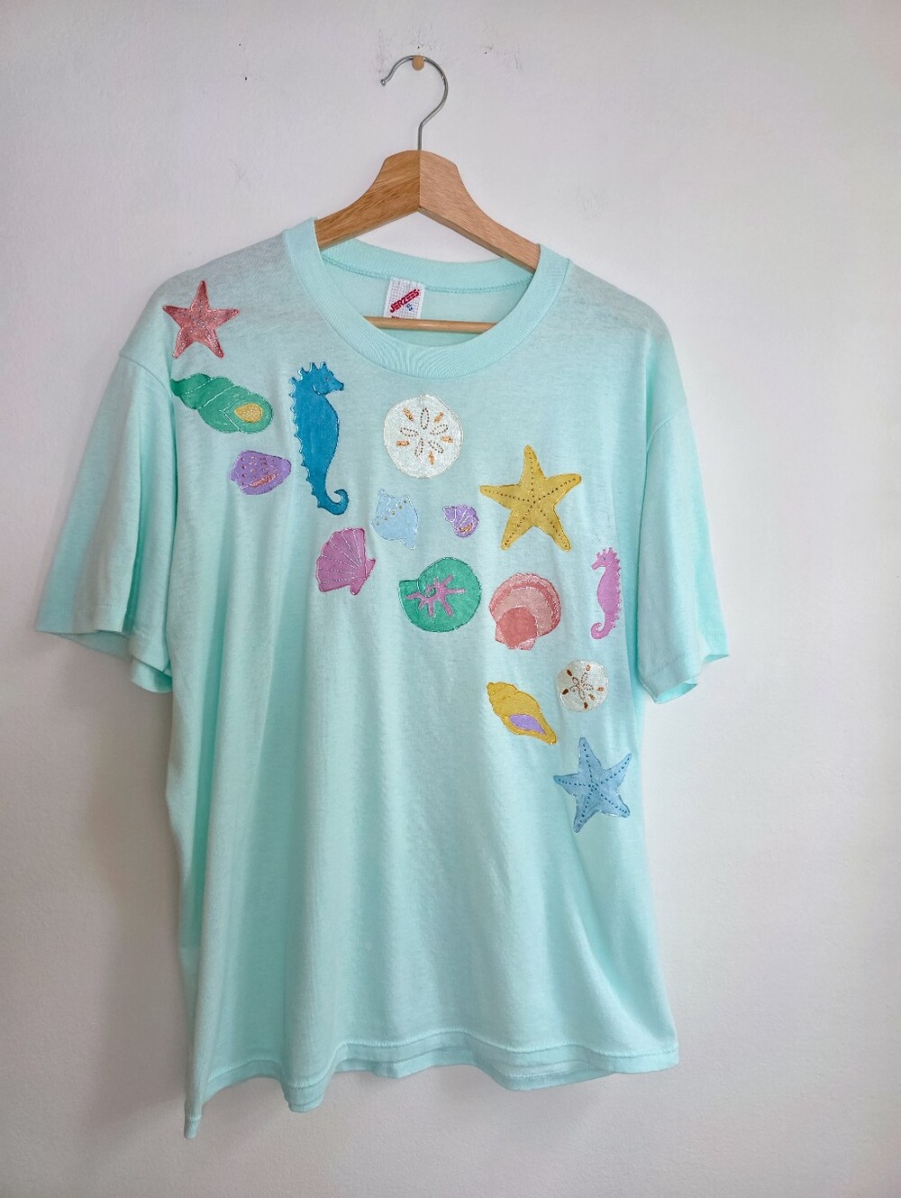 Vintage Jerzees Hand-Painted Puff Paint Beach Tee